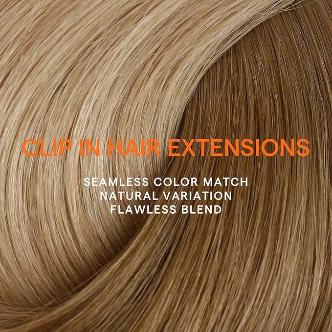 Full Shine Brown Blonde Clip in Hair Extensions 16 Inch Ombre Golden Brown Clip in Hair Extensions Real Human Hair 7 Pcs 120 G
