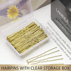 100PCS 2.4Inch U Shaped Hair Pins,Gold Bobby Pins for All Hair Types,Hair Pins for Women,Pain-Free U Pins for Buns With Box（Gold）