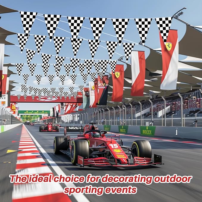 Black and White Checkered Pennant Banner | 5PCS Race car party banners - Image 4