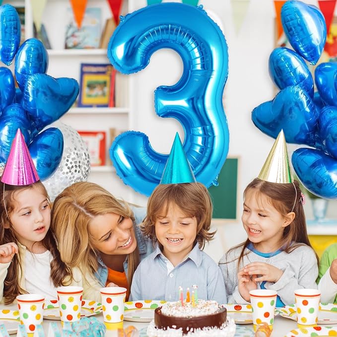 Blue Number 3 Balloon 40 Inch, Big Large Foil Helium Number Balloons, Jumbo - Image 4