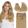 GOO GOO Clip in Hair Extensions Real Human Hair, Remy Human Hair Extensions Clip ins for Women, Natural Human Hair, 14inch 120g 7Pcs, 7 Bronde