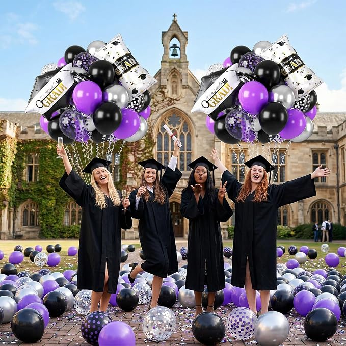 Purple Silver Black Graduation Balloons, - Image 4