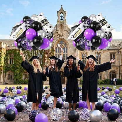 Purple Silver Black Graduation Balloons, - Image 4