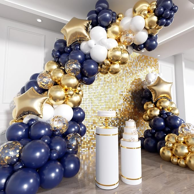 Blue and Gold Balloon Arch Kit, Different Size Balloons by ADOINBY