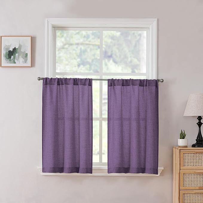 Tollpiz Linen Tier Curtains Rod Pocket Semi Sheer Short Kitchen Curtain Half by Tollpiz