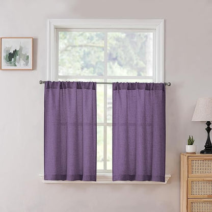 Tollpiz Linen Tier Curtains Rod Pocket Semi Sheer Short Kitchen Curtain Half by Tollpiz
