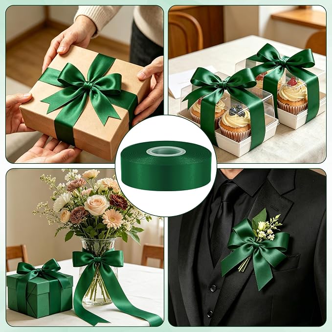30Yards 1In Forest Green Satin Ribbon - Image 4