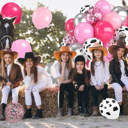 Cowgirl Balloons, 12 Inch Cow Print Hot Pink Light Pink and Silver Balloons - Image 5