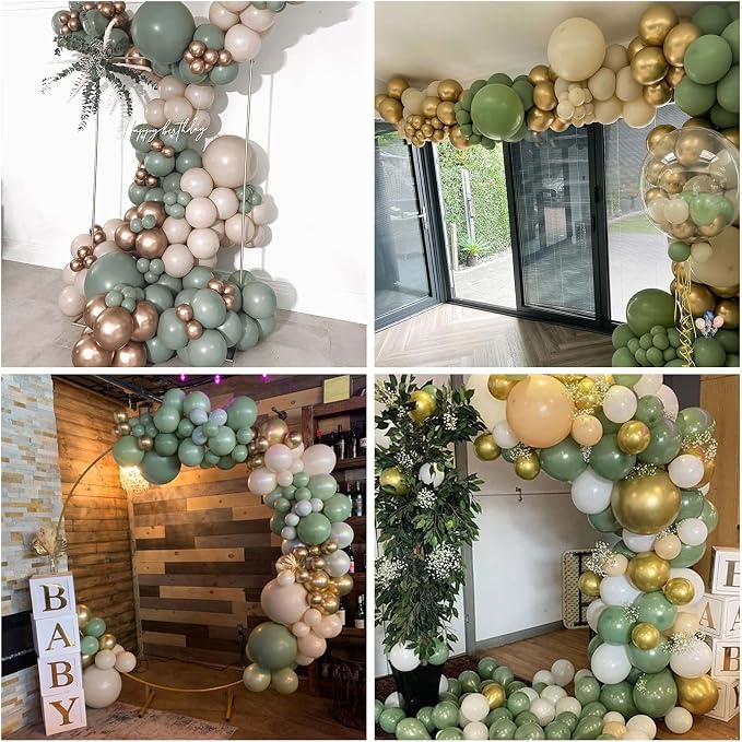 Sage Green Gold Balloons, 12 Inch Olive Avocado Retro Green Beige Sand White - Image 5