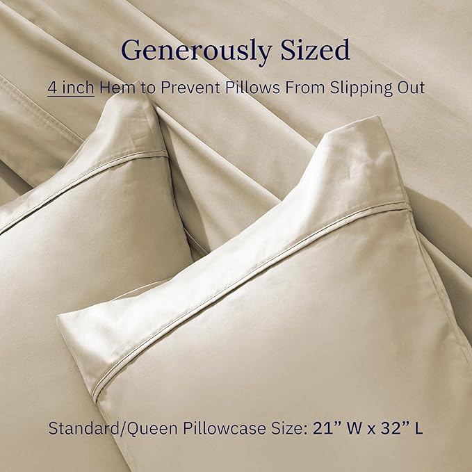 California Design Den Standard/Queen Size Pillowcase Set - 400 Thread Count Pillowcases, 100% Cotton Sateen, Set of 2 Pillow Covers, Soft and Breathable - Beige (Golden Tone)