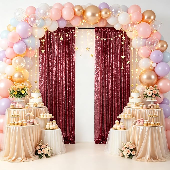 ShinyBeauty Sequin Backdrop 2 Panels 4x7ft Burgundy - Image 2