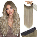 YoungSee 130G Wire Human Hair Extensions Ombre Invisible Wire Hair Extensions Balayage Ash Blonde Ombre Platinum Blonde Fish Line Hair Extension Human Hair 20In