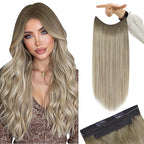 YoungSee 130G Wire Hair Extensions Human Hair Ombre Hair Extensions Wire Balayage Ash Blonde Ombre Platinum Blonde Fish Line Extension Real Human Hair for Women 22inch
