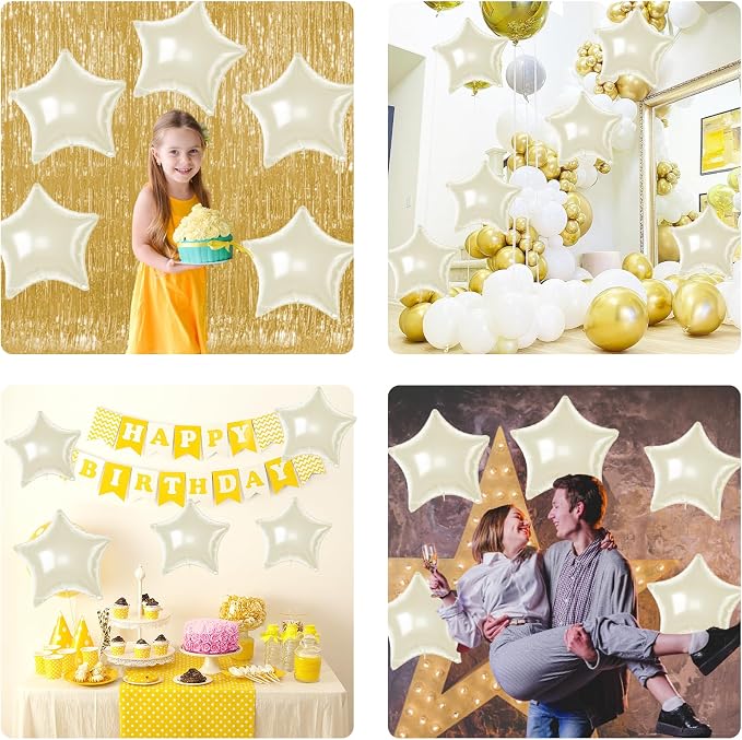 Cream Star Foil Balloons, 18 Inch Beige Aluminum Balloon - Image 8