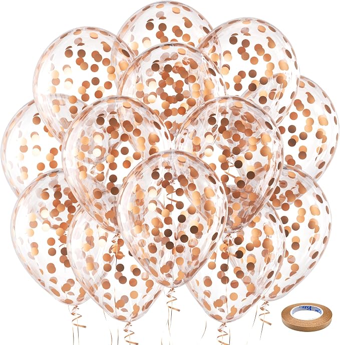 Bezente Rose Gold Confetti Latex Helium Balloons 60 Pack 12 inch | Rose Gold by Bezente