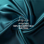 ALASKA BEAR Silk Pillowcase for Hair and Skin, 100% Mulberry Silk Pillow Cases Standard Size for Bliss Sleep with Random Color Scrunchy Gift Set Better Than Poly Satin, 1 Pack, Teal/Dark Turquoise