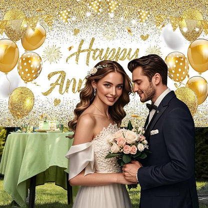 White Gold Happy Wedding Anniversary Banner - Image 2