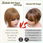 Hair Toppers for Women Clip in Bangs Real Human Hair,30g Light Brown Topper for Women 150% Density Silk Base Clip in Pieces Straight Hair for Thin Hair