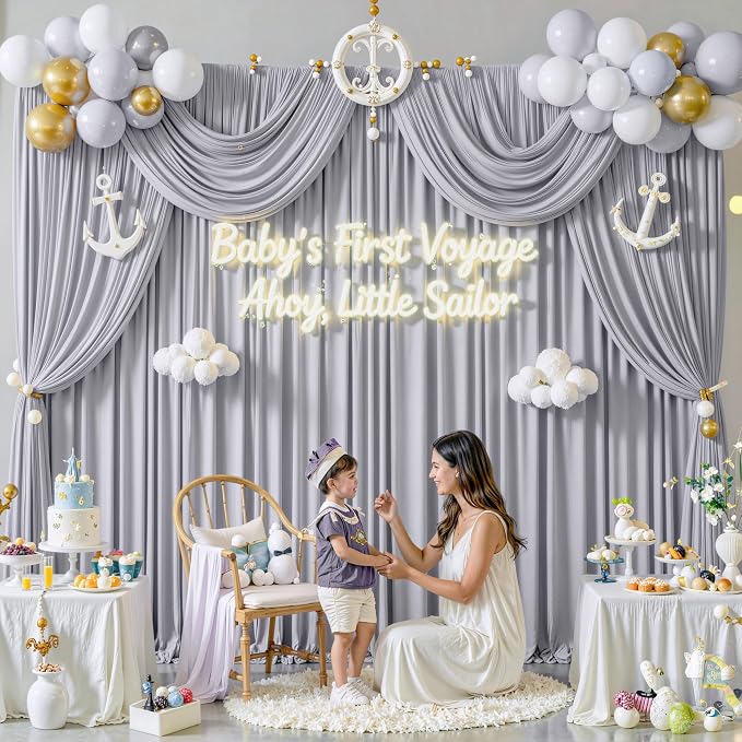 40 ft x 10 ft Wrinkle Free Silver Backdrop Curtain - Image 7