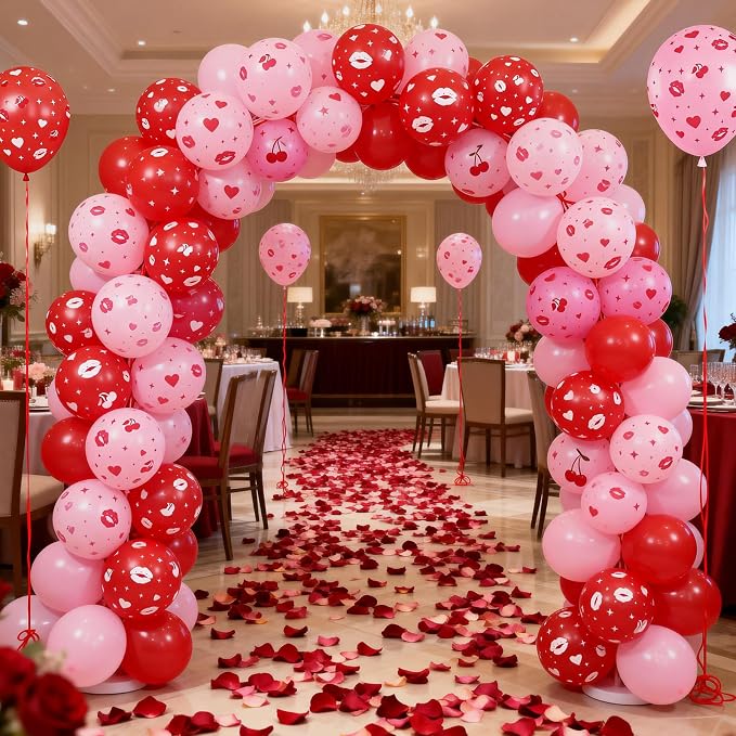 Red Pink Printed Balloons, Light Pink and Red Lip Kiss Cherry Printing Balloons - Image 7