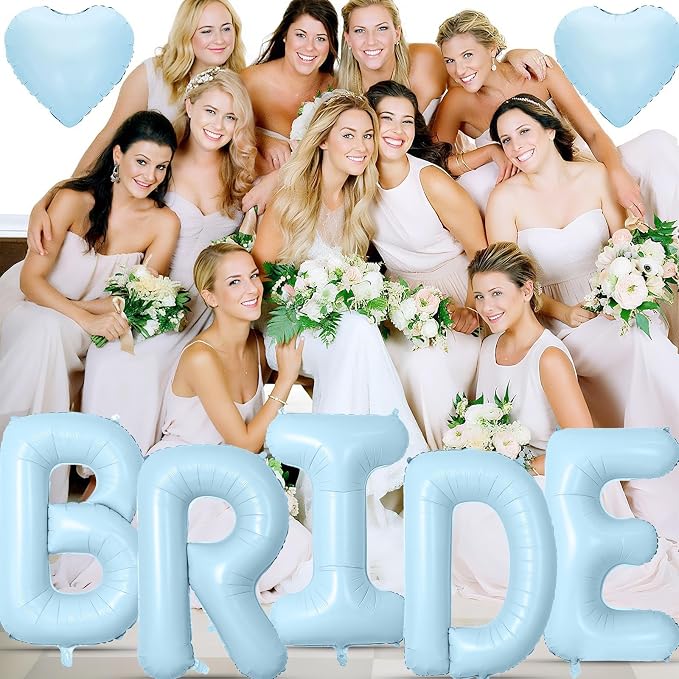 40inch Baby Blue BRIDE Letter Balloons, Giant Pastel Blue Bride Foil Helium - Image 6