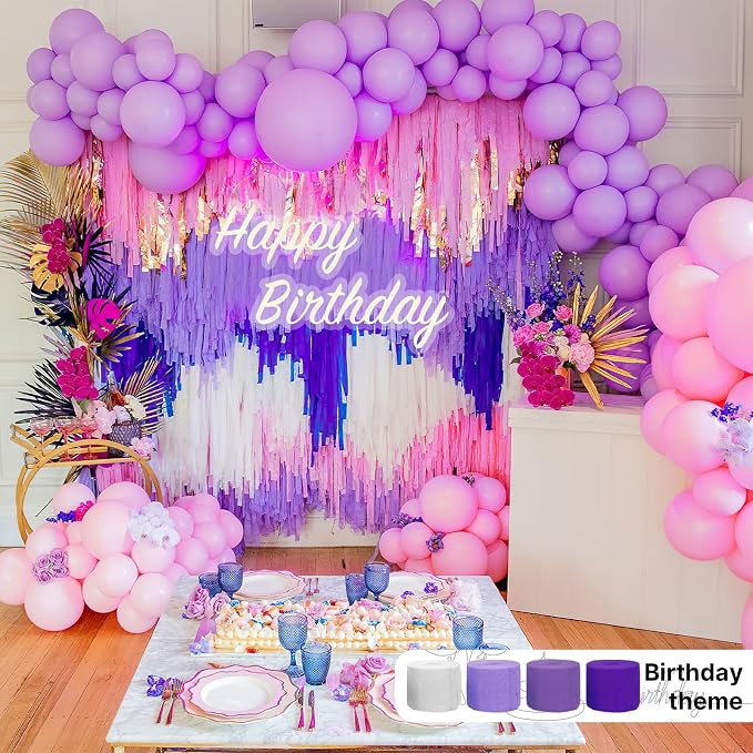PartyWoo Silver Purple Lilac White Crepe Paper Streamers 6 Rolls 492 FT | - Image 2
