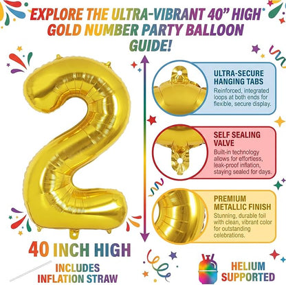 40 Inch Gold Number 2 Foil Balloon - Image 2