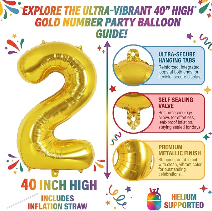 40 Inch Gold Number 12 Foil Balloon - Image 2