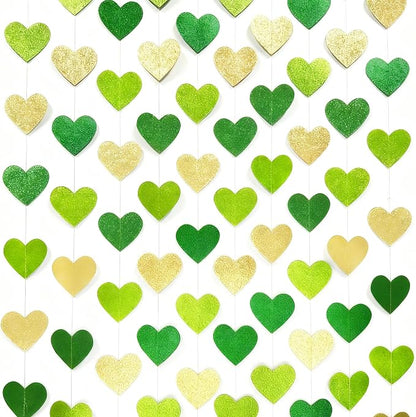 Gold and Green Heart Party Decorations Glitter Paper Love Heart Hanging Banner - Image 3