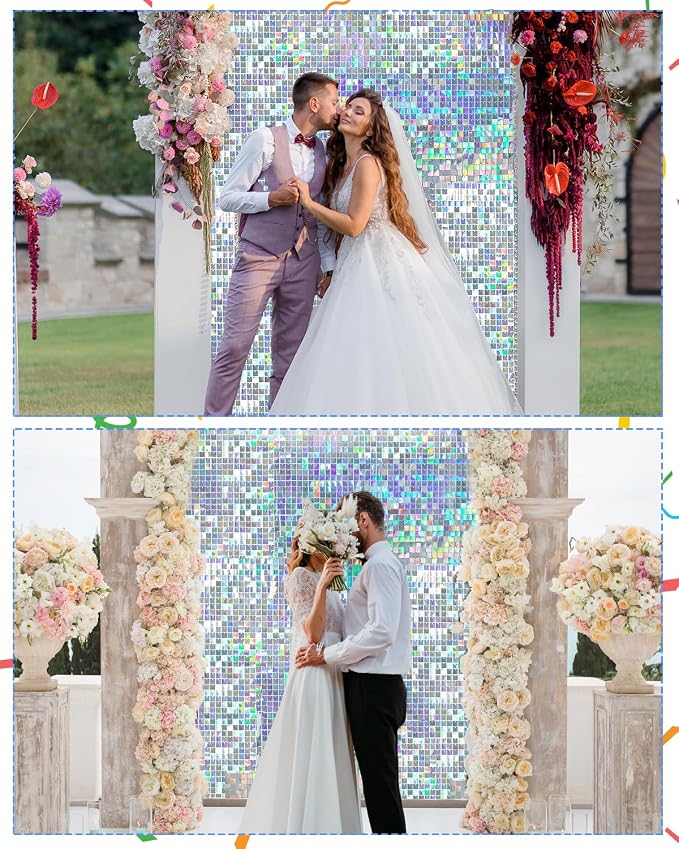 Iridescent Silver Shimmer Wall Backdrop, 24 Panels, 6x4 Ft Photo Backdrop | - Image 4