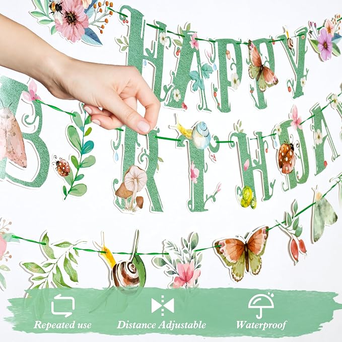 SUNBEAUTY Wildflower Happy Birthday Banner Sage Green Floral Flower Party - Image 4