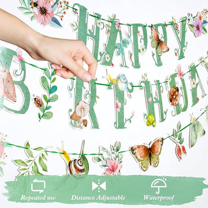 SUNBEAUTY Wildflower Happy Birthday Banner Sage Green Floral Flower Party - Image 4