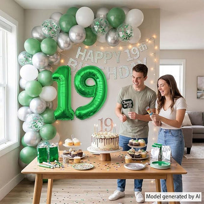 Green Number 19 Balloon 40 Inch, Shiny Foil Duo - Image 7