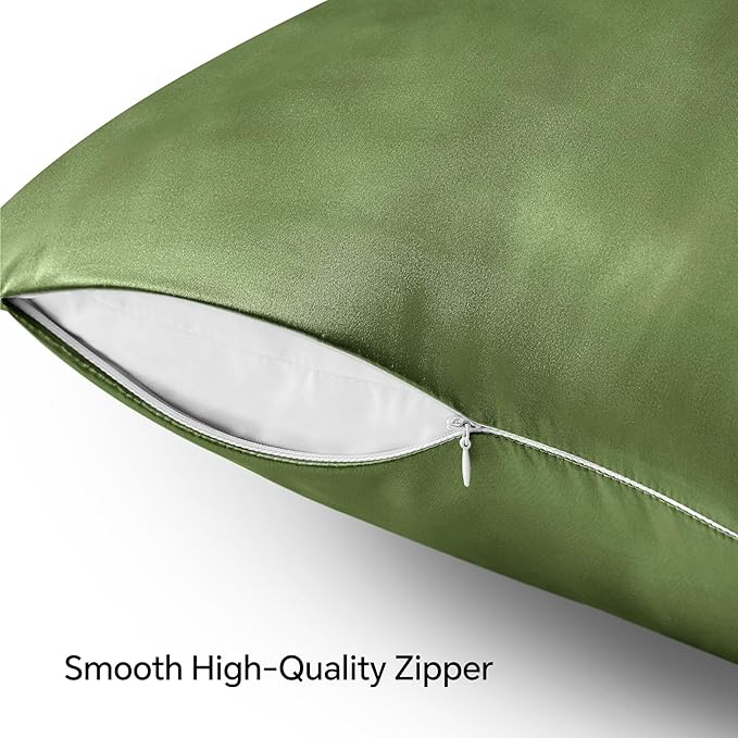 BEDELITE Satin Pillowcase with Zipper, Cedar Green King Size Pillow Cases Set of 2, Super Soft and Cooling Similar to Silk Pillow Cases, Gift for Women Men(20x40 Inches)