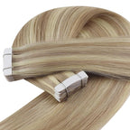 YoungSee Human Hair Tape in Extensions Blonde Highlight Real Hair Tape in Extensions for Women Tape-in Remy Hair Extension Blonde 16In 20pcs 50g Easy to Apply