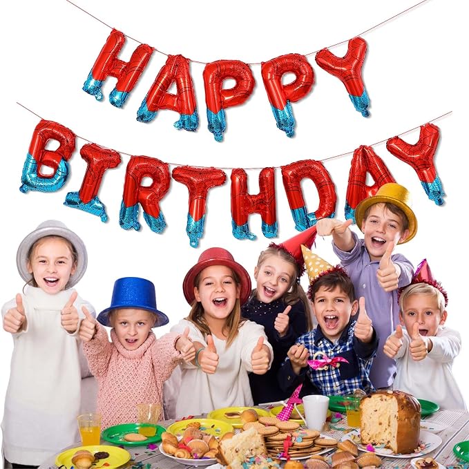 16 Inch Happy Birthday Balloons Banner Spider Theme Party Decorations | Foil - Image 2