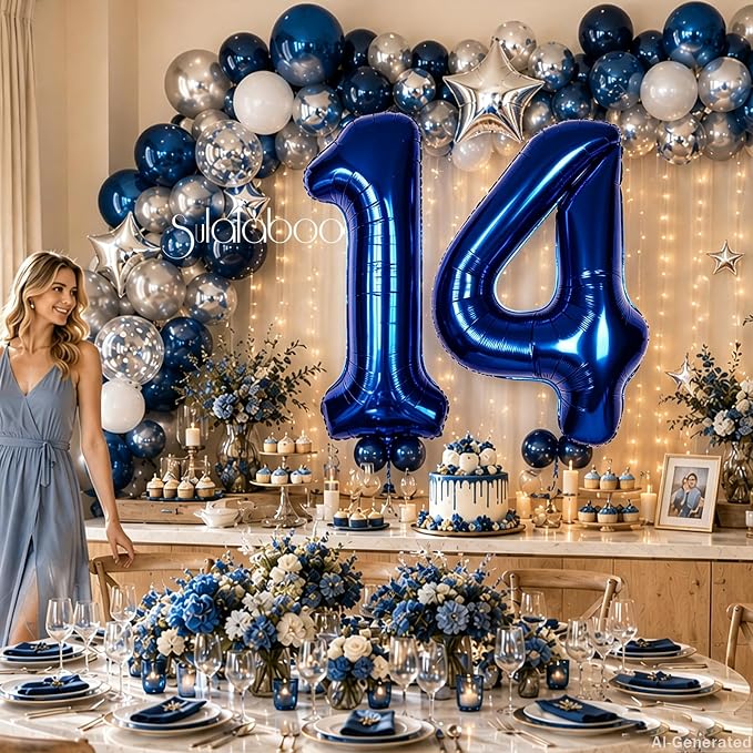 40 Inch Navy Blue Big Number 14 Balloon 0-9 Large Helium | Royal Blue Balloons - Image 3