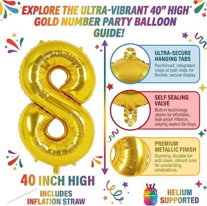40 Inch Gold Number 8 Foil Balloon - Image 2