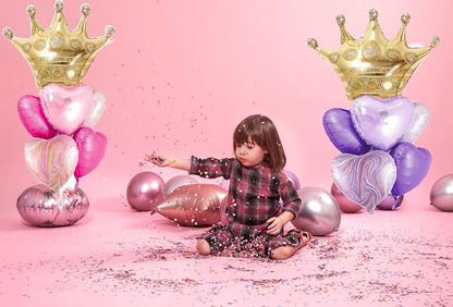 Crown Princess Balloons Pink Purple And Gold Set Of 2 Foil Helium Mylar Balloons - Image 3