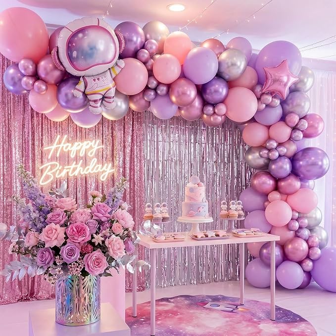 Pink Space Balloons, Astronaut Star Foil Balloons, 12 Inch Metallic Purple - Image 5