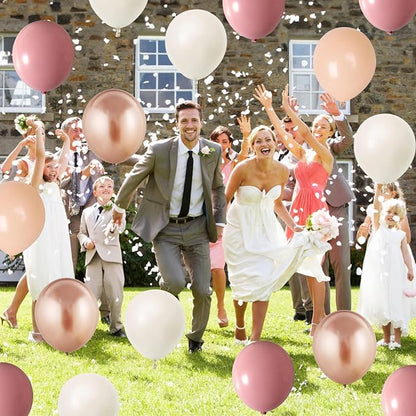 Retro Pink Balloons, 12 Inch Dusty Pink Metallic Gold White Balloons, Blush - Image 6