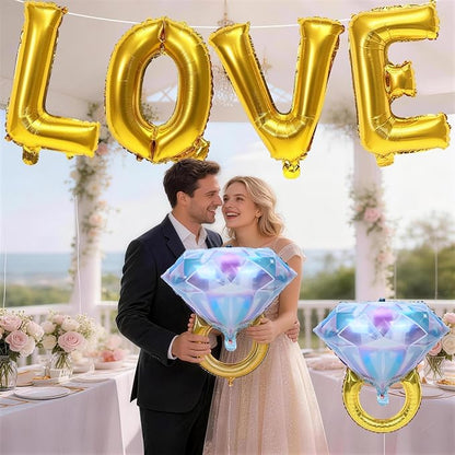 40inch Gold Love Balloons with 2pcs Diamond Ring Foil Balloons, Large Love - Image 5