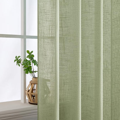 MIULEE Sage Green Linen Curtains 52x100 Inch Length 2 Panels - Image 5