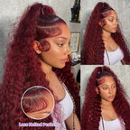 30 Inch 99J Burgundy Lace Front Wigs Human Hair Deep Wave 13x6 HD Lace Front Wigs Pre Plucked with Baby Hair Wet and Wavy Human Hair Wig 200% Density Deep Curly Frontal Wigs for Black Women