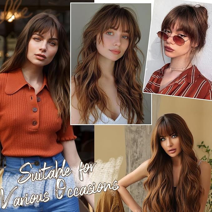 BARSDAR Real Human Hair Clip in Bangs - 100% Human Hair Clip in Bangs for Women - Brown French Bangs Extensions Fringe with Temples Real Hair Fringe Hairpieces - Medium Golden Brown