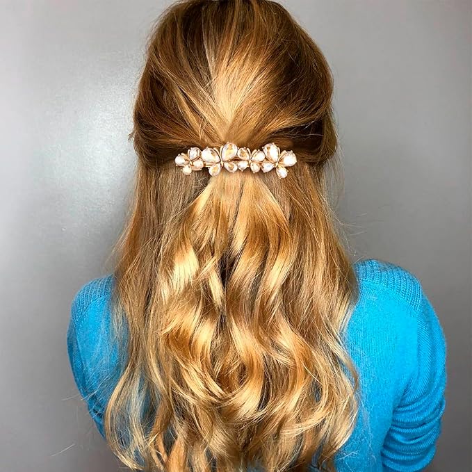 Joez Wonderful Rhinestone Hair Clips, Bridal Hair Accessories for Women, Sparkly Crystal Hair Pins, Fancy Hair Barrettes for Wedding, Bride, Long Hair (Champagne Butterfly, 1 Pcs)