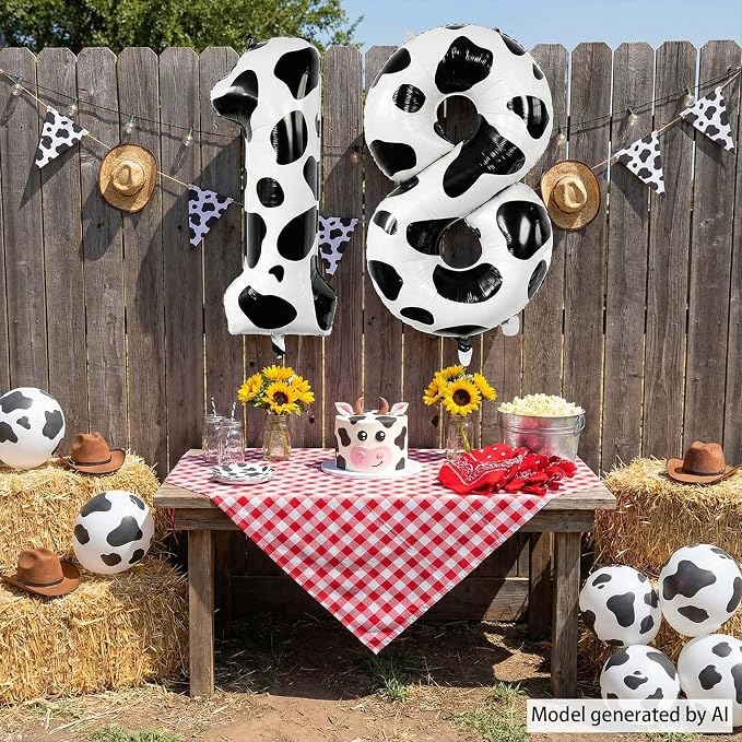 40 Inch Cow Print Number 18 Balloon Set, Giant Black & White Cowhide Foil Mylar - Image 2