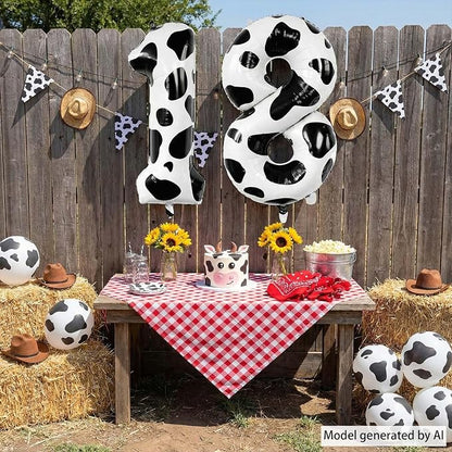 40 Inch Cow Print Number 18 Balloon Set, Giant Black & White Cowhide Foil Mylar - Image 2