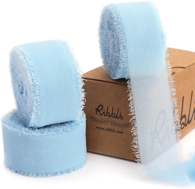 Ribbli Baby Blue Ribbon 1 Inch x 3 Rolls Total 24 Yards Light Blue Handmade by Ribbli