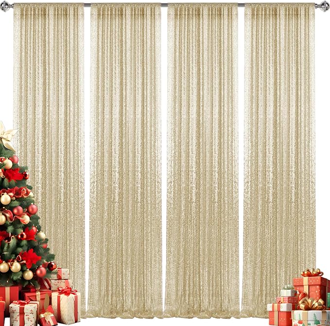 2×8FT-4PCS Champagne Sequin Backdrop Curtains Panels, Photography Backdrop - Image 9